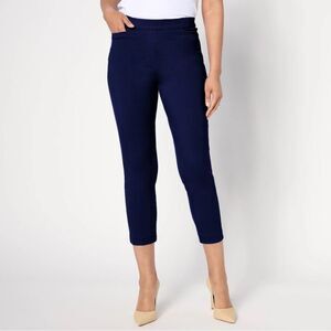 Susan Graver Regular Status Stretch Ponte Slim Leg Crop Pant Navy Size XL